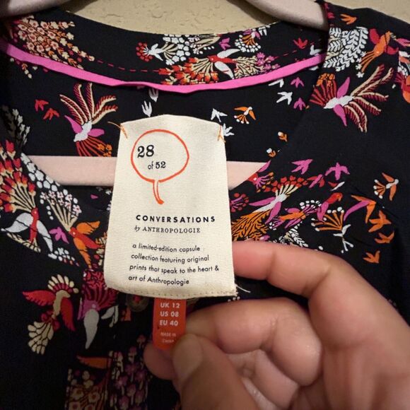 Conversations Anthropologie Top 28 of 52 Women Size 8 Bird Print Blouse Boho Art - Picture 6 of 7